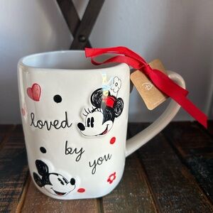 Rae Dunn Disney Mickey Mouse And Minnie LOVED BY YOU Mug Valentines Sketch NEW